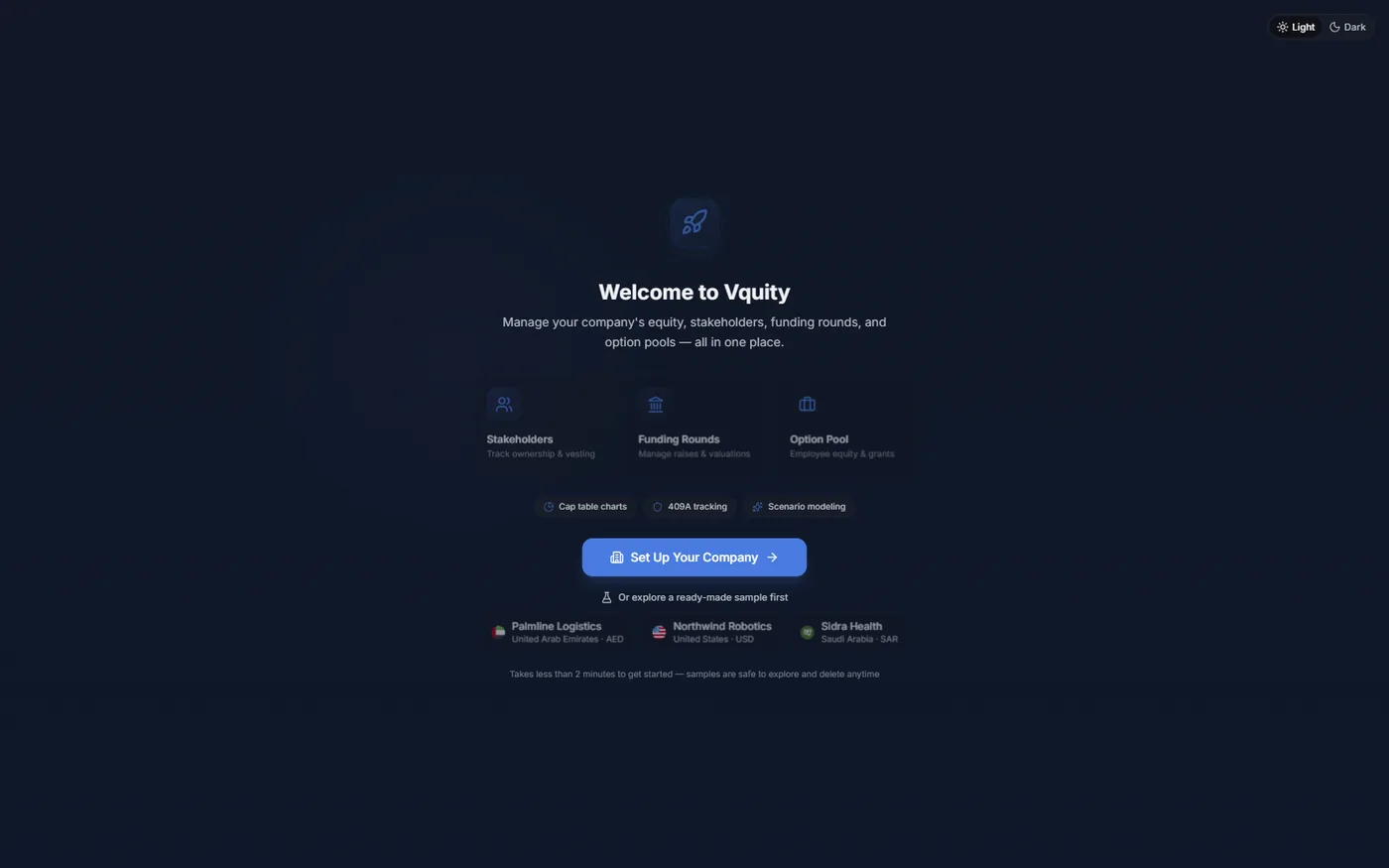 Onboarding screen offering the seeded Northwind Robotics sample company
